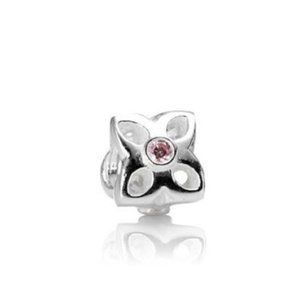 Pandora Flower with Pink Gemstone Retired Charm